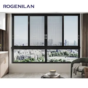 ROGENILAN Modern Design House Windows 3 Track Sliding Window with Mesh