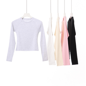 Magliette estive da donna RUICHI in cotone a maniche lunghe, girocollo, tinta unita, <span class=keywords><strong>aderenti</strong></span>. - Product Image 2