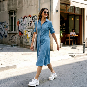 Vestido Largo Clásico de Mezclilla Azul para Mujer - Product Image 1