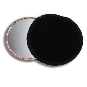 Velvet <b>Pouch</b> Custom Embossed Logo Small One Side Metal Rose Gold Compact Cosmetic Mirror - Product Image 4