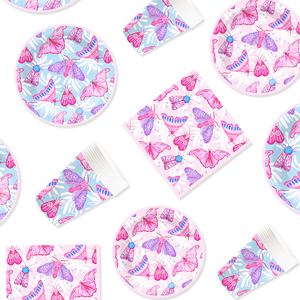 Juego de Vajilla para Fiesta de Cumpleaños Infantil DAMAI con Temática de Mariposas, Incluye 7 y 9 Platos de Papel, Vasos y Servilletas para 8 Personas - Product Image 3
