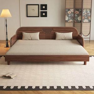 Solid Wood Folding Sofa Bed Black Walnut Living Room Furniture With <b>Cushion</b> For <b>Small</b> Apartment Sleeping And Sitting Use - Product Image 2