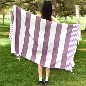 Özel Logo kum ücretsiz pamuk türk püskül çizgili plaj havlusu <span class=keywords><strong>Set</strong></span> özel çanta ile kompakt - Product Image 4