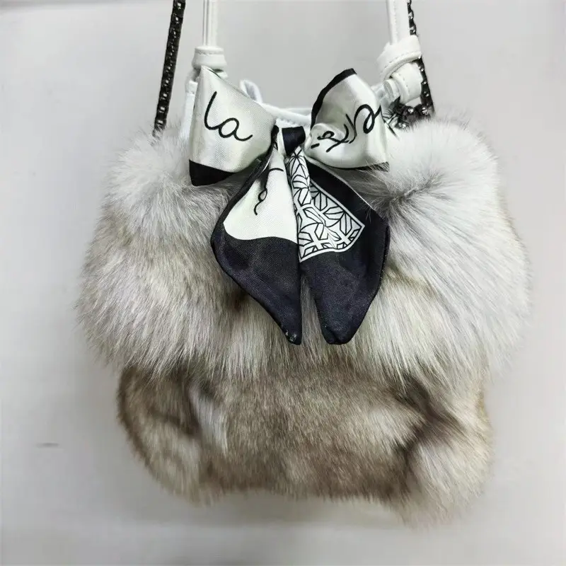 New designer gift fashion party cute luxury fox tote furry purse fox fur handbags women hand bags