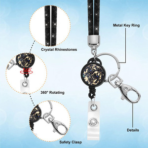 Lanière noire de haute qualité ornée de strass, avec boucle à tirage facile, mousqueton, accessoire pour téléphone portable, sangle pour clés – Vente en gros - Product Image 3