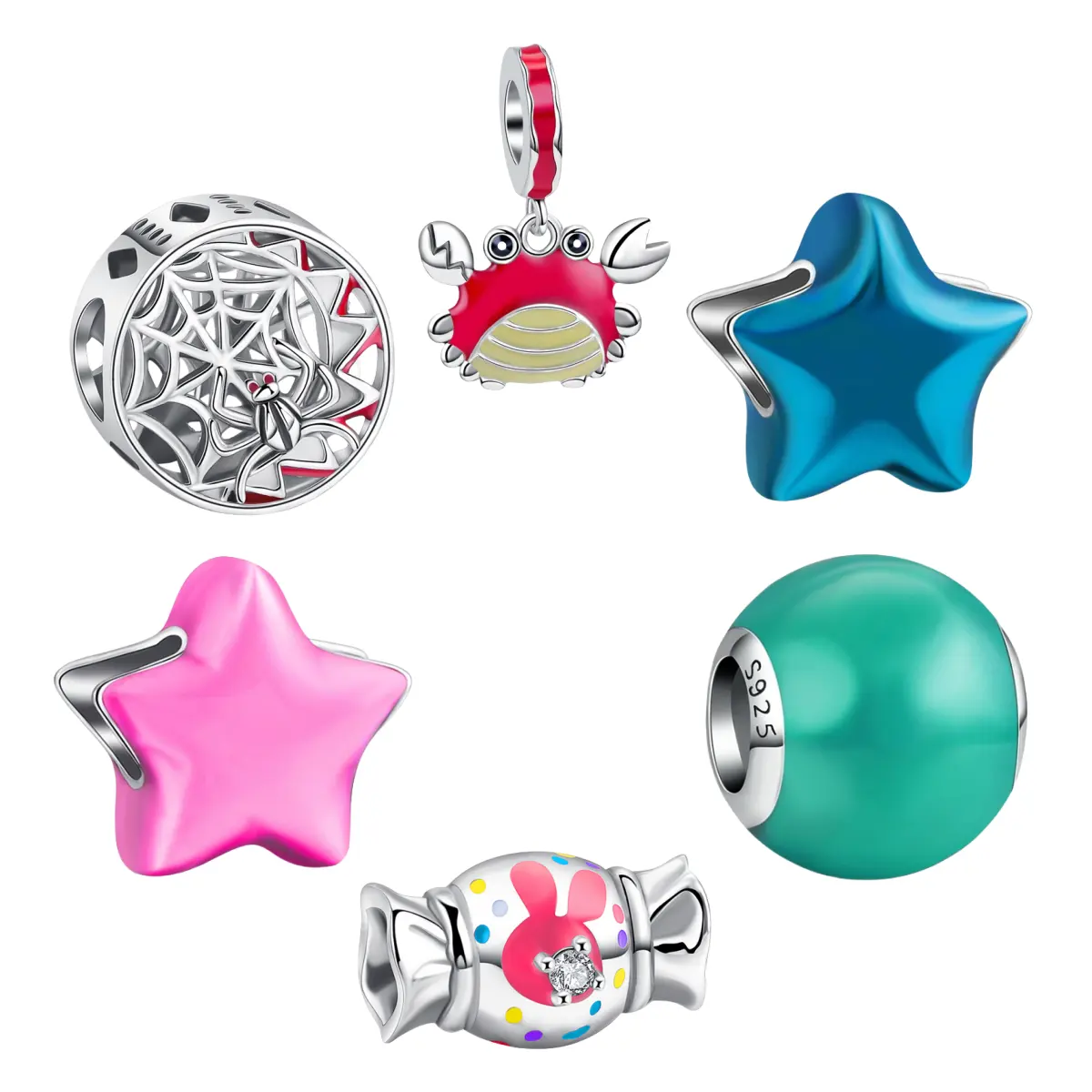 New Colorful Charm Dangle Fit Original Pan Fruit Spider Crab Candy Star Bead 925 Sterling Silver Bracelets Making DIY Jewelry