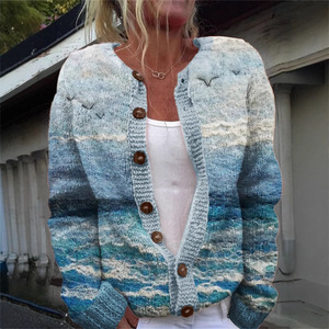 Nouveau Manteau Tricoté Décontracté à Boutons pour <span class=keywords><strong>Femme</strong></span>, Motif Floral Imprimé Numérique 3D, Style Cardigan, Faux <span class=keywords><strong>Pull</strong></span>, Collection 2026, Commerce International <span class=keywords><strong>AliExpress</strong></span> - Product Image 2