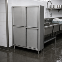 Armoire coulissante à quatre portes en acier inoxydable pour cuisine commerciale, capacité robuste, résistance à la corrosion, pour le stockage des aliments