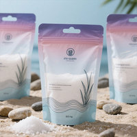 Sac de pochette d'emballage en plastique imprimé de logo personnalisé pochette debout pochette de sel de mer rose de l'Himalaya avec fenêtre transparente