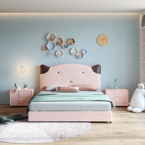 Thuis Slaapkamer Meubilair Modern Ruimtebesparend Houten Design <span class=keywords><strong>Bed</strong></span> Uitstekend Comfortabel Gestoffeerd Frame Leren Meisjes <span class=keywords><strong>Bed</strong></span> Voor Kinderen - Product Image 2