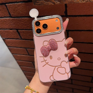 เคสโทรศัพท์มือถือลายการ์ตูนเพชร KT Cat Bow สำหรับ iPhone 17 Air 16 15 Pro Max แบบมีกลิตเตอร์น่ารัก กรอบกล้องลายพิมพ์เมโลดี้ ฝาหลัง - Product Image 4