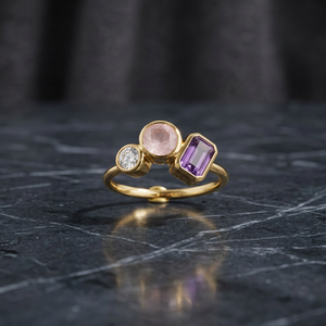 Bague en argent sterling 925 pour femme, classique, avec pierres précieuses naturelles en quartz rose et améthyste, plaquée or 14 carats, personnalisable, cadeau OEM/ODM - Product Image 3