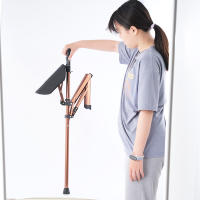 Tabouret de siège de bâton de marche pliant en aluminium léger Camping en plein air canne télescopique à trois jambes pour les personnes âgées handicapées