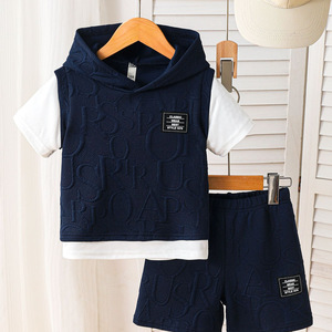 Conjunto Exclusivo para Niños, Verano 2026, Oferta, Novedades, Informal, Moderno, 2 Piezas, Sudadera con Capucha Simulada y Mangas Cortas - Product Image 1