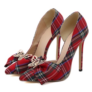 Chaussures de mariage pour femmes, style écossais à carreaux, avec nœud en métal, nouvelle collection printemps 2023, Europe - Product Image 6