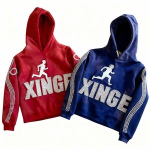 Sudaderas con capucha personalizadas de corte y confección a medida, con hombros caídos, oversize, estilo Y2K, de algodón de alto gramaje, de corte cuadrado, con pedrería, cortas, con efecto desgastado, lavado ácido y estampado en relieve. - Product Image 2