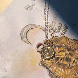 Collar ZX Retro Dorado con Colgante de Ópalo Luna Nueva y Runas de los 12 Signos del Zodiaco, Joyería de Ópalo Girasol de Latón para Mujer, el Mejor Regalo para Ella - Product Image 4