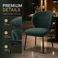 Chaise de salle à manger de luxe moderne, verte forêt, en bouclette, enveloppante, courbée, confortable, design, pour hôtel, restaurant, mobilier commercial