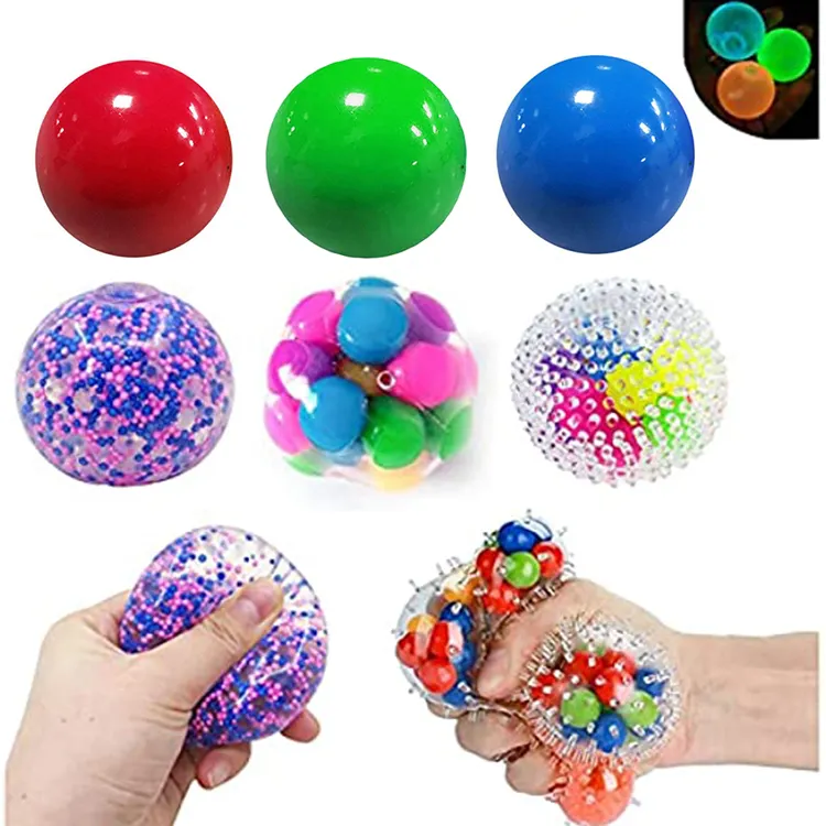Bola de brinquedo do estresse para crianças, contas coloridas, brinquedo de alívio do estresse, bola antiestresse, brinquedo sensorial para crianças adultos