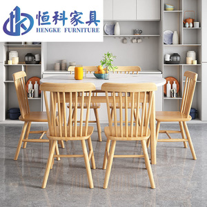 Hengke Furniture Round Marble Top Wooden <b>Dining</b> <b>Table</b> <b>With</b> <b>Chairs</b> For <b>Dining</b> Room - Product Image 2