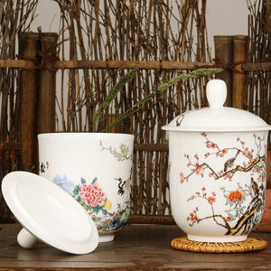 Tasse à thé et à eau en céramique de style chinois Jingdezhen avec couvercle, en porcelaine fine, pour bureau/réunion/hôtel, logo personnalisé, couleur rose - Product Image 2