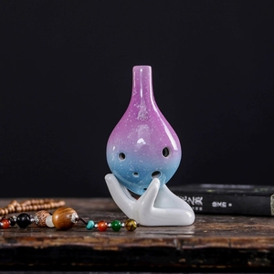 Ocarina en céramique à 6 trous, forme goutte d'eau, dégradé étoilé, glaçure flocon de neige, multicolore arc-en-ciel, pour débutants - Product Image 5