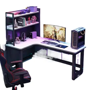 L Shape Black White Corner Gaming Table High Quality Double Computer Desk