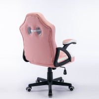 Chaise de bureau ergonomique en cuir PVC écologique, pivotante et inclinable, rose, mignonne, pour le gaming