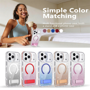 Nueva Funda Magnética Inalámbrica con Diamantes Brillantes para <span class=keywords><strong>iPhone</strong></span> 17 12 13 14 15 16 Pro Max, Soporte Oculto, Carcasa Antigolpes de PC - Product Image 5