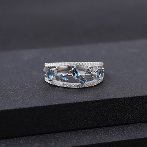 Anillo de Plata 925 con Incrustaciones de Cristal Azul Londres, Serie Vintage, para Mujer, Boda, Alta Elegancia, Fabricación de Muestras en Hong Kong - Product Image 2