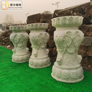 Colonne de pot de fleurs sculptée en pierre Jiahua, design traditionnel, support de plantes d'extérieur en pierre massive - Product Image 2