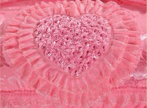 Double Queen King Baumwolle Tages decke Bettlaken Kissen bezüge Rose Luxus Rot/Rosa Spitze Romantische Hochzeit Bettwäsche-Set - Product Image 5