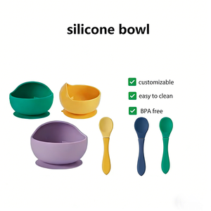 Juego de Alimentación para Bebés de Alta Calidad, Libre de BPA, <span class=keywords><strong>Cuchara</strong></span> y Tenedor de Silicona de Grado Alimenticio con Succión, Colores Personalizados, Regalo para Bebés - Product Image 1