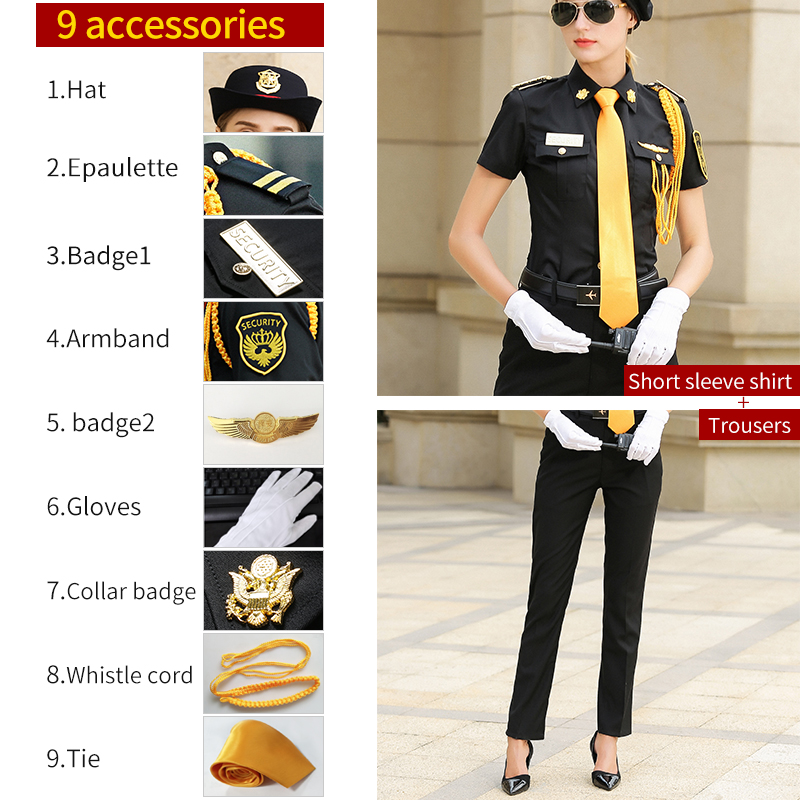 Costume chemise à manches courtes + chapeau noir + épaulette 2 + 7 accessoires