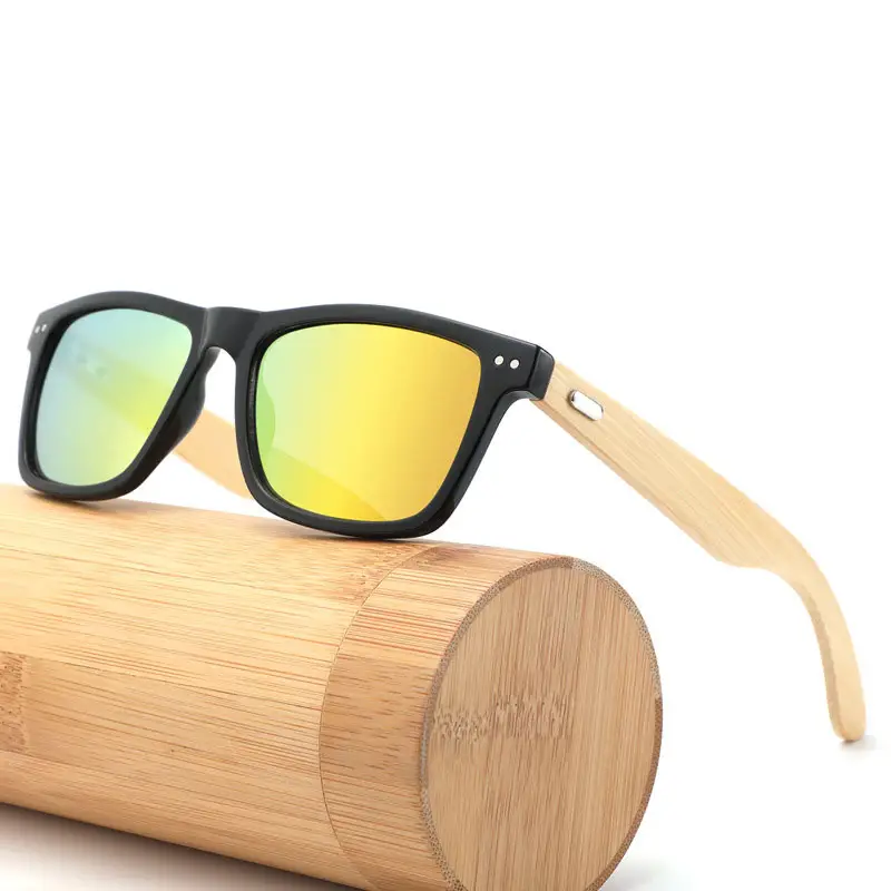 Moda Retro Handmade UV400 Logotipo Personalizado Sun Óculos De Madeira Mens Rebites Duplos Bamboo Wooden Shades Sunglasses