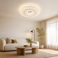 Plafonnier LED rond design feuille de Ginkgo, panneau central avec deux feuilles, tiges croisées, cercles concentriques, lignes fines noires décoratives