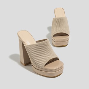 Nouvelles Chaussures Femme en Tricot Couleur Abricot, Style Plateforme à Talons Épais, Tailles 35-42, Chaussons Tendance pour Femmes - Product Image 6