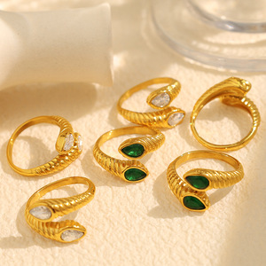 18K Gold Plated Stainless Steel <b>Cat</b> Eye Open <b>Ring</b> Natural Stone Claw Set Adjustable Women Jewelry for Party Gift - Product Image 1