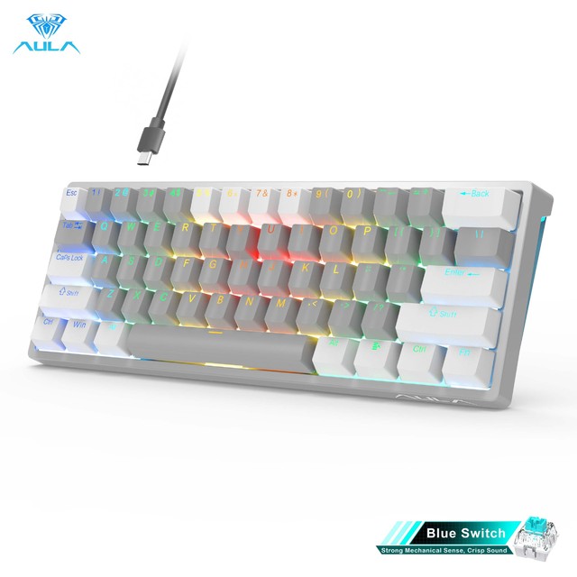 AULA F3261 61 Keys Hot Swappable Wired Mechanical Keyboard  RGB Backlit Mini Portable Gaming Keyboard for Office Laptop PC
