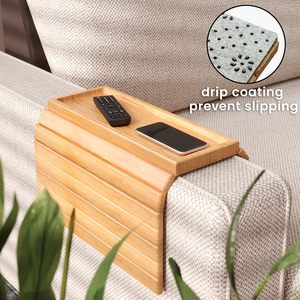 Plateau pliant en bambou pour canapé, organisateur de bras de canapé avec base rigide, table en bois pour repas, boissons et télécommande - Product Image 2