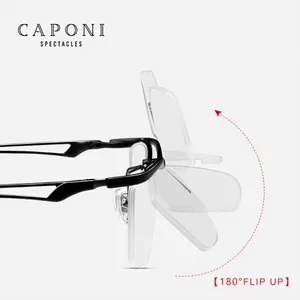 CAPONI Pure Titanium Men's Eyeglasses High Quality Fliped Up Square Frame Glasses Blue Light Blocking Optical Glasses JF11489