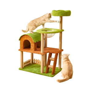 Árbol para Gatos Estilo Bosque, Marrón y Verde, Tres Tamaños, con Rascadores, Juguetes de Pino, para Gatear, Dormir, Diseño de Jungla - Product Image 2