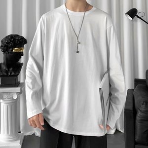 T-shirt da uomo all'ingrosso autunno e inverno abbigliamento da uomo t-shirt da uomo in puro cotone con pieghe larghe stile Pullover a maniche lunghe - Product Image 6