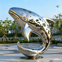 Patung Paus Modern Kustom dari Baja Tahan Karat, Patung Hewan Laut Logam Besar dengan Lapisan Cermin untuk Dekorasi Taman, Tepi Pantai, dan Lanskap Air