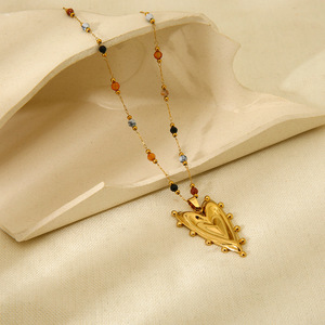 Nuova Collana con Ciondolo Geometrico in Acciaio Inossidabile e Pietra Naturale Placcata Oro 18K, Gioielli da Donna alla Moda - Product Image 3