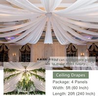 Rideaux de plafond blancs pour mariage, 4 panneaux, 5 pieds x 20 pieds, rideaux transparents en mousseline, tissu drapé pour fête, cérémonie, scène, drapé de tente