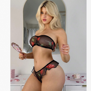 Conjunto de Lencería de 2 Piezas: Tanga de Encaje Transparente de Cintura Baja con Cordones y Estilo Puro Deseo para Mujer - Product Image 2