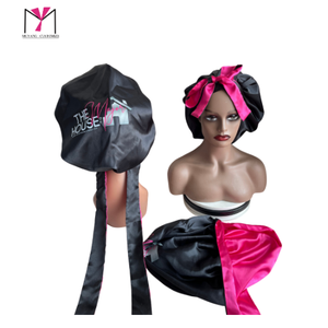 THE HOUSE Satin <b>Bonnet</b> Black with Pink Ribbon Fashion Headwear for Women 54-56CM Home Use Four Seasons - Product Image 3