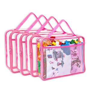 Sac de rangement portable imperméable pour blocs avec poche en filet, grand sac de rangement transparent en PVC pour jouets d'enfants - Product Image 1