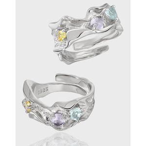 Sutil dulce tendencia fresca Cool chica caliente personalidad diseño Irregular amor <span class=keywords><strong>color</strong></span> diamante apertura S925 anillo de plata pura - Product Image 1